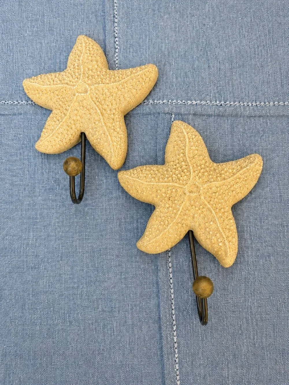 Coastal Starfish Wall Hooks Nautical Beach House Bath Decor Set of 2